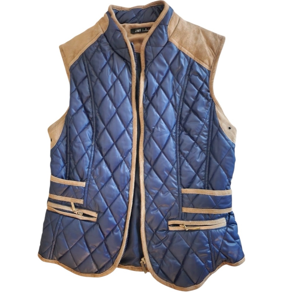 Jean Michel JM Fashion Navy Quilted Country Vest Medium EUC